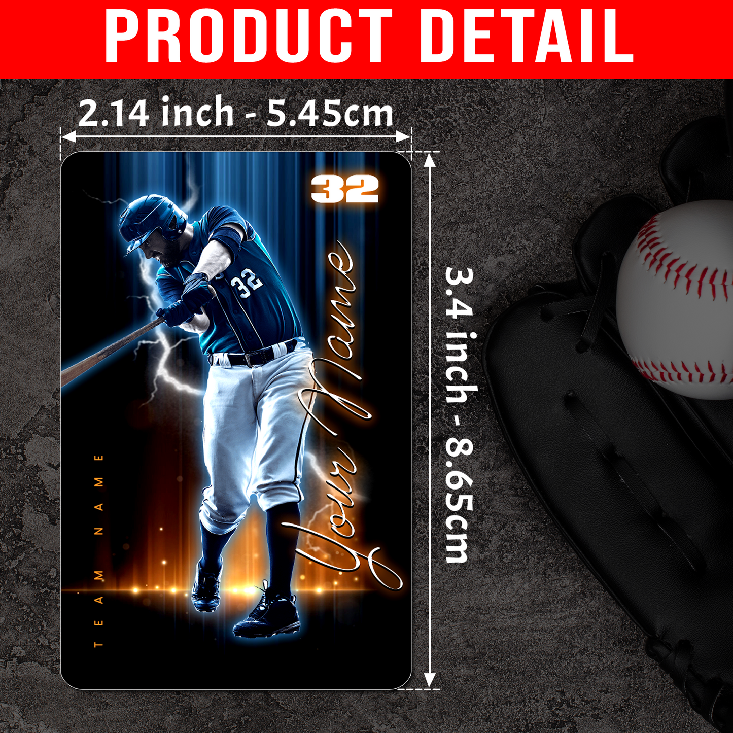Custom Photo Baseball Card - Personalized "Electric Strike" Card - Aluminum Wallet Card