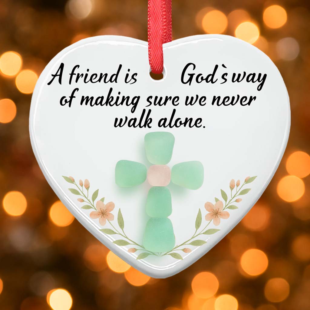 Sea Glass Cross Friendship – Heart Ceramic Ornament