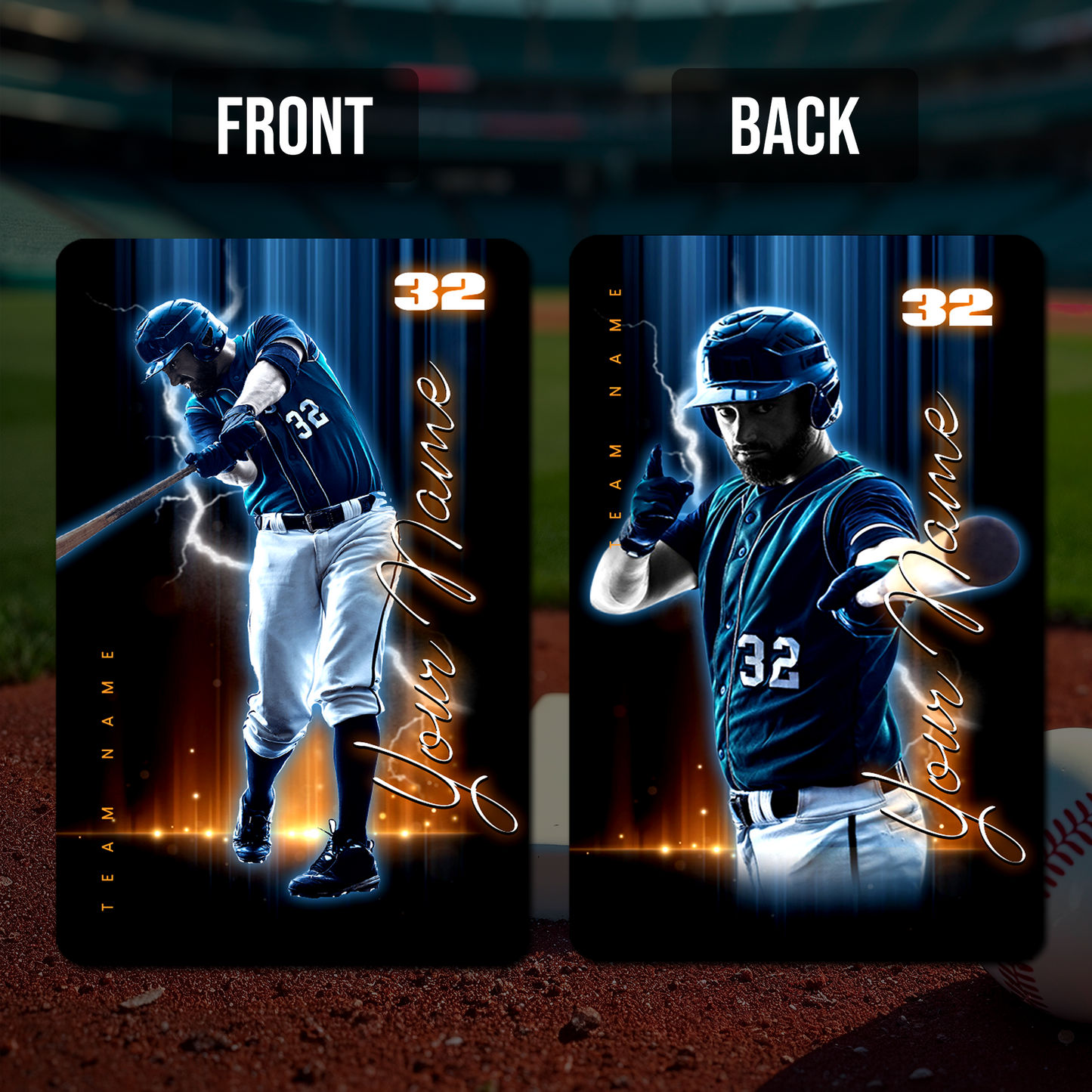 Custom Photo Baseball Card - Personalized "Electric Strike" Card - Aluminum Wallet Card