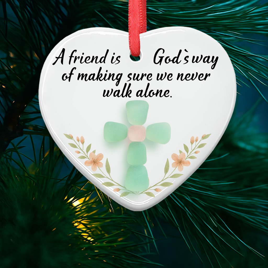 Sea Glass Cross Friendship – Heart Ceramic Ornament