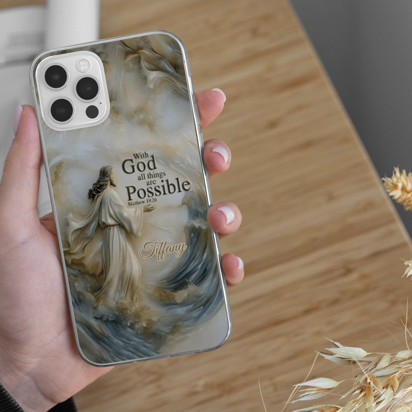 Christ Walking on Water – Bible Verse Phone Case with Custom Name
