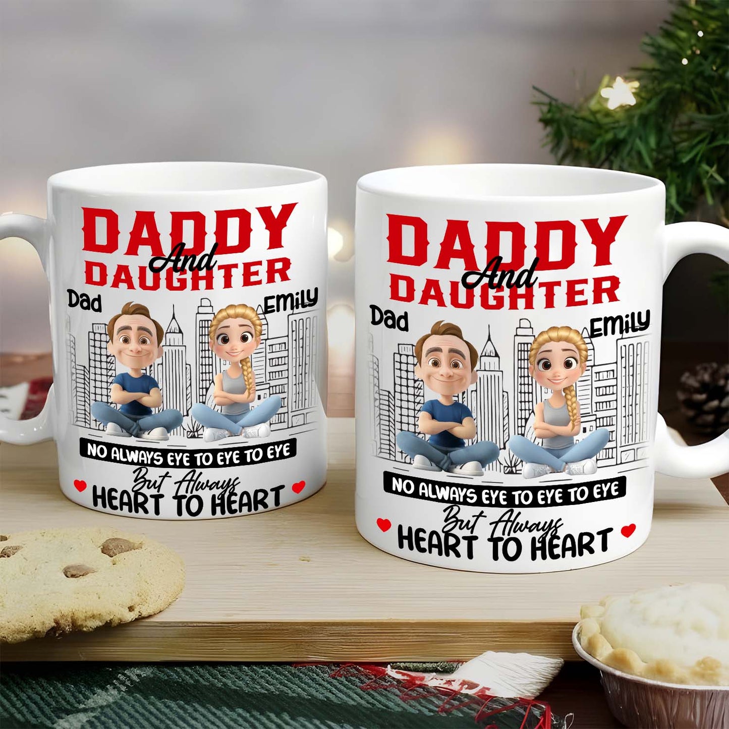 Personalized Daddy & Daughter Mug – Heart to Heart, Not Always Eye to Eye