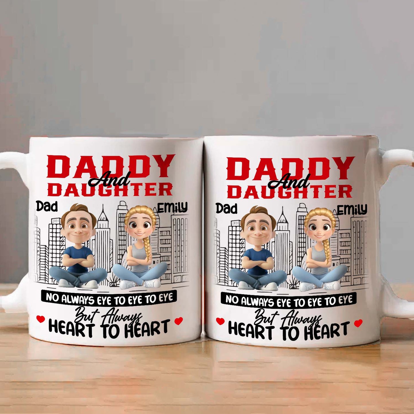 Personalized Daddy & Daughter Mug – Heart to Heart, Not Always Eye to Eye
