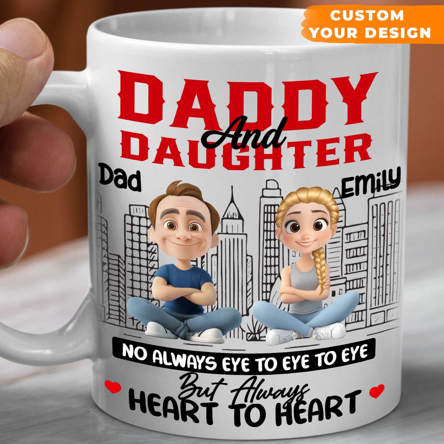 Personalized Daddy & Daughter Mug – Heart to Heart, Not Always Eye to Eye