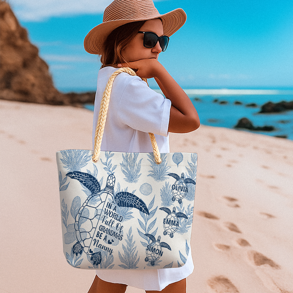 Toile De Jouy World Full Of Grandmas - Personalized Beach Bag