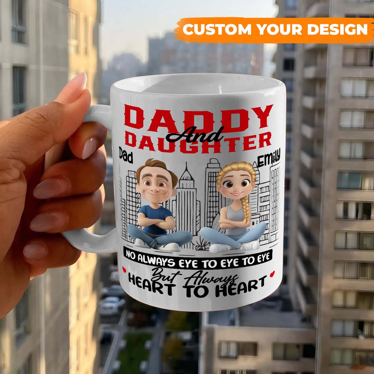 Personalized Daddy & Daughter Mug – Heart to Heart, Not Always Eye to Eye