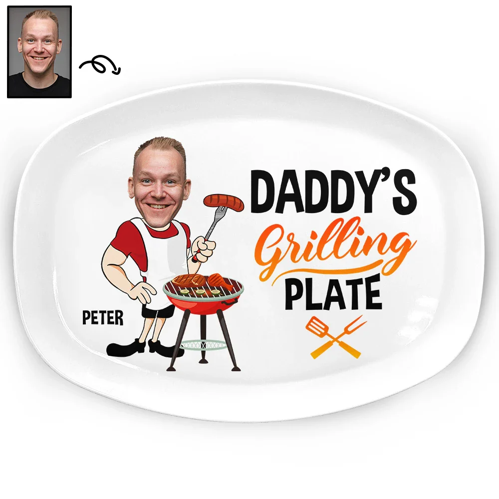 Personalized "Grilling Plate" with Photo Caricature & Name