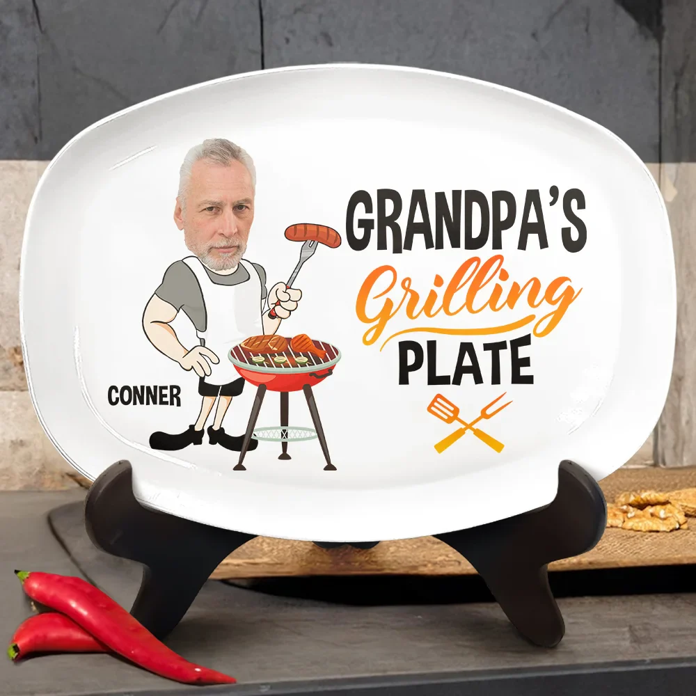 Personalized "Grilling Plate" with Photo Caricature & Name