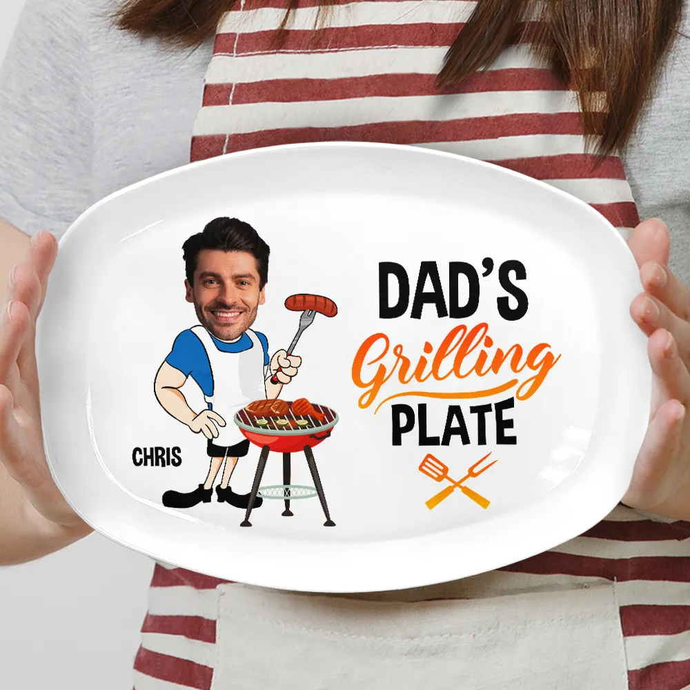 Personalized "Grilling Plate" with Photo Caricature & Name