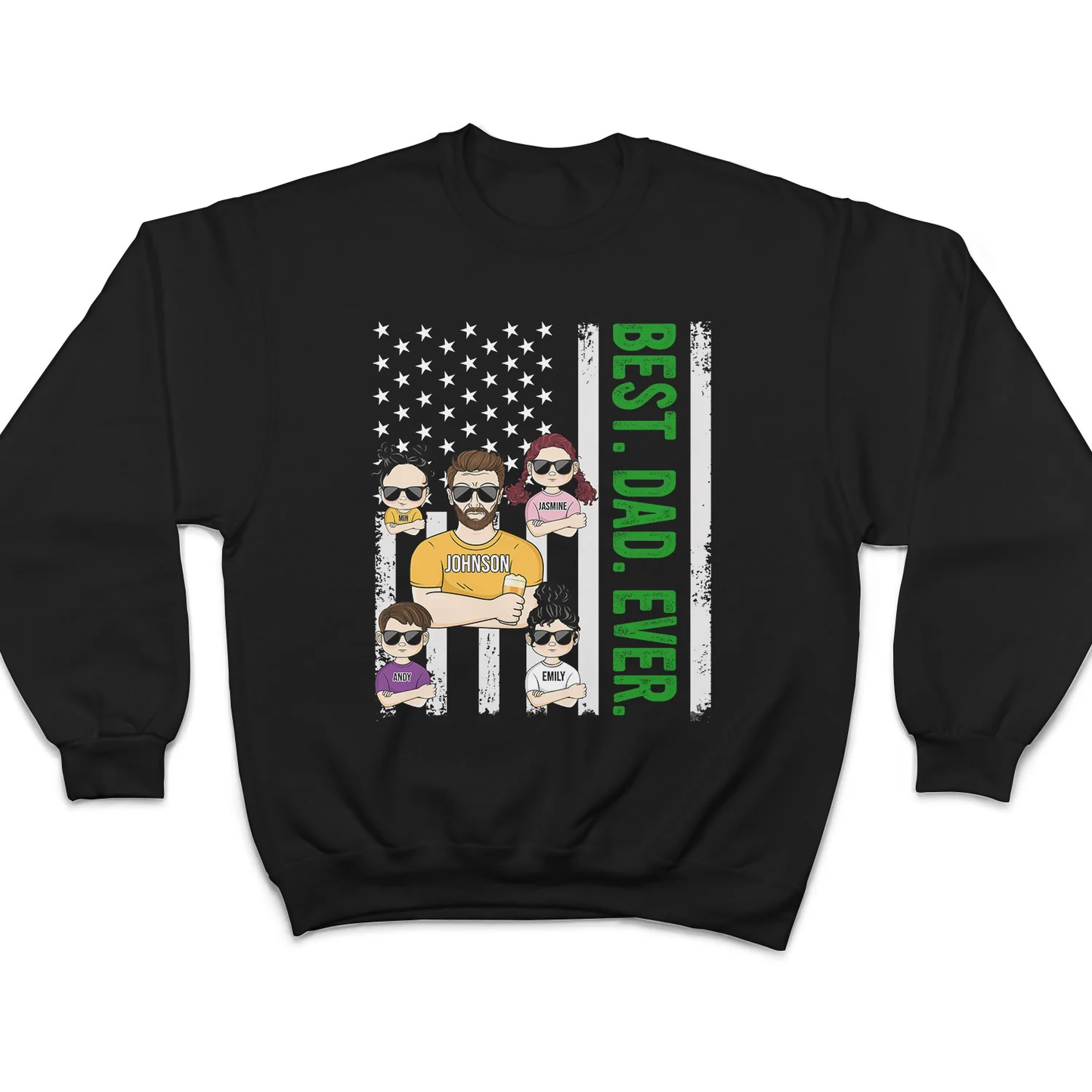 Personalized "Best Dad Ever" American Flag Apparel (T-Shirt, Hoodie, Sweatshirt)