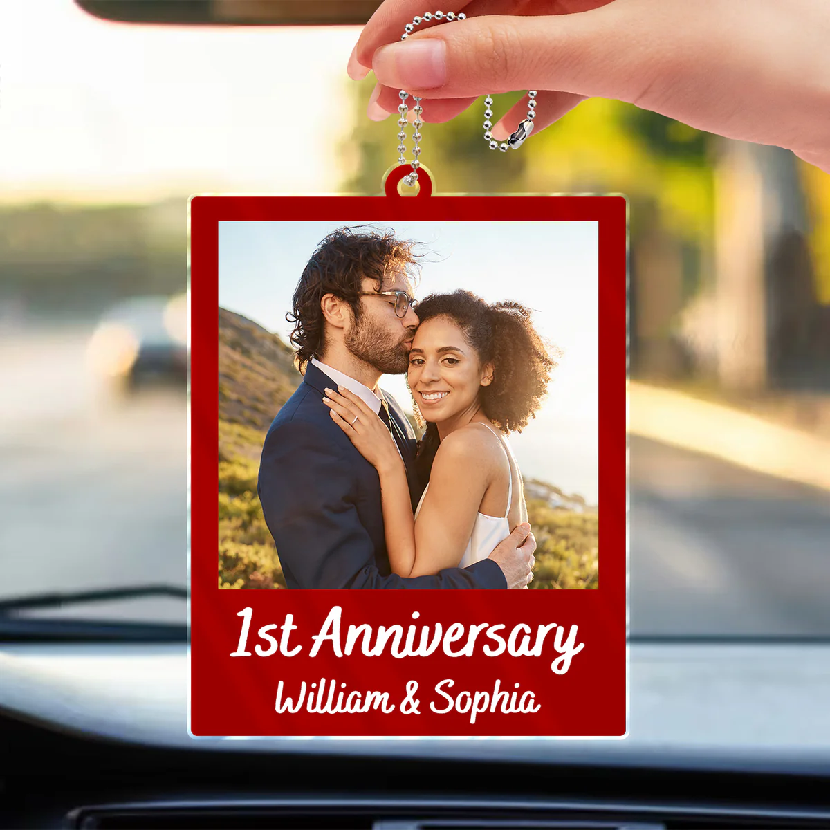 Personalized "Drive Safe" Polaroid-Style Car Photo Hanger for Couple, Family, and Pet Lovers