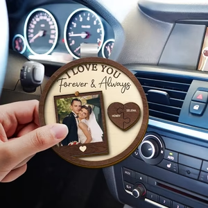 Personalized "Drive Safe" Couple's Puzzle Heart Visor Clip - Dual-Layer Wood