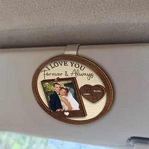 Personalized "Drive Safe" Couple's Puzzle Heart Visor Clip - Dual-Layer Wood
