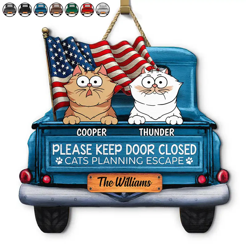 Personalized "Cats Planning Escape" Vintage Truck Wood Sign