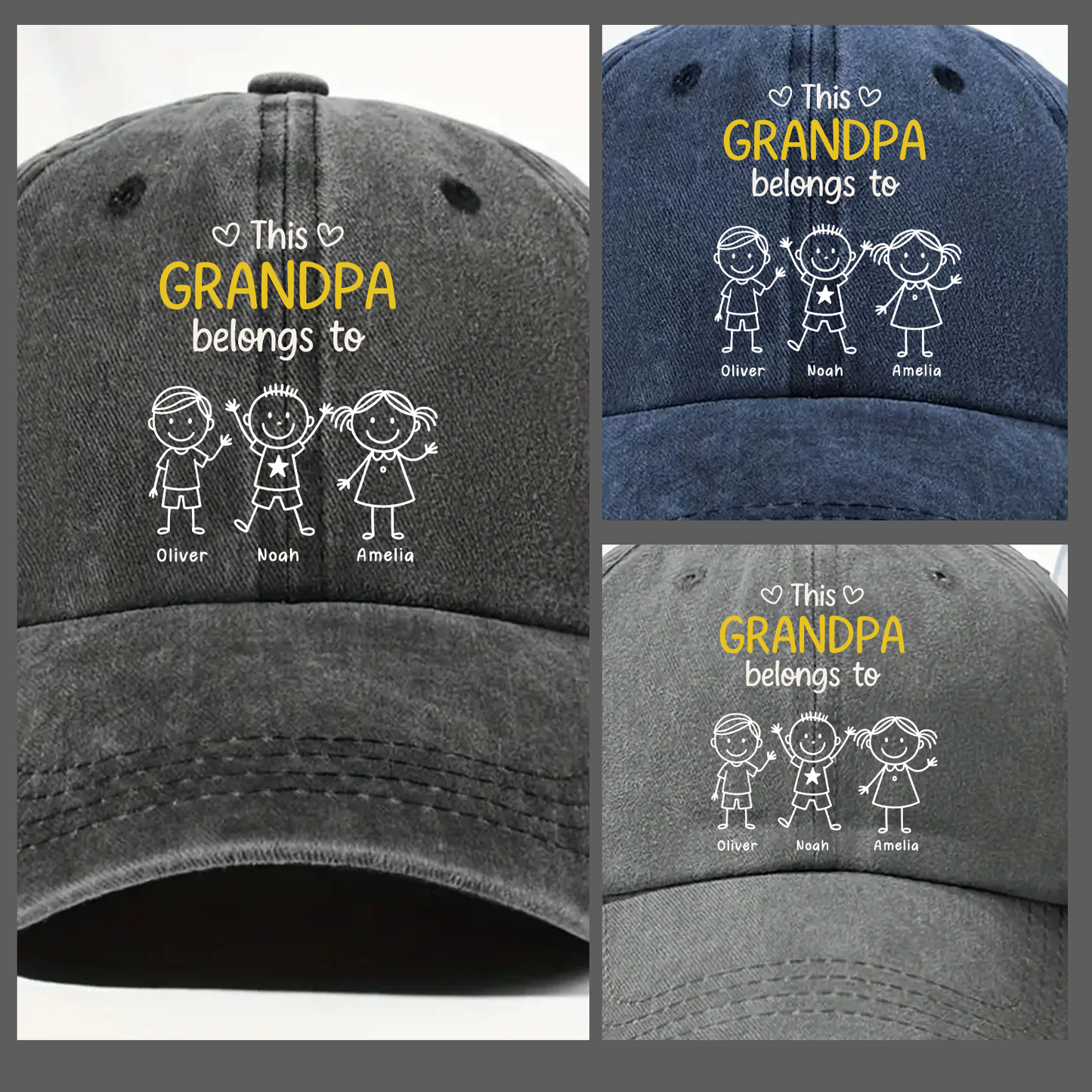 This Grandpa Belongs To Us - Personalized Custom Vintage Washed Denim Cap