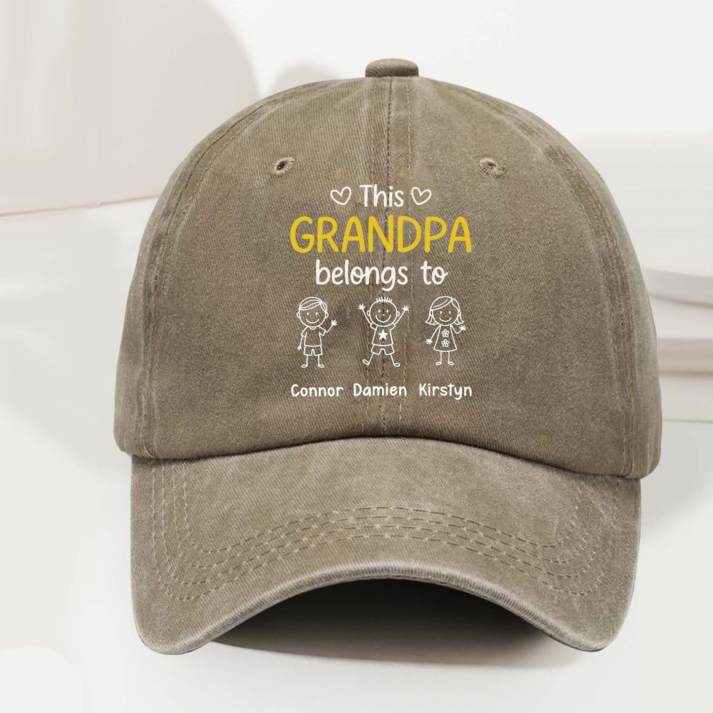 This Grandpa Belongs To Us - Personalized Custom Vintage Washed Denim Cap