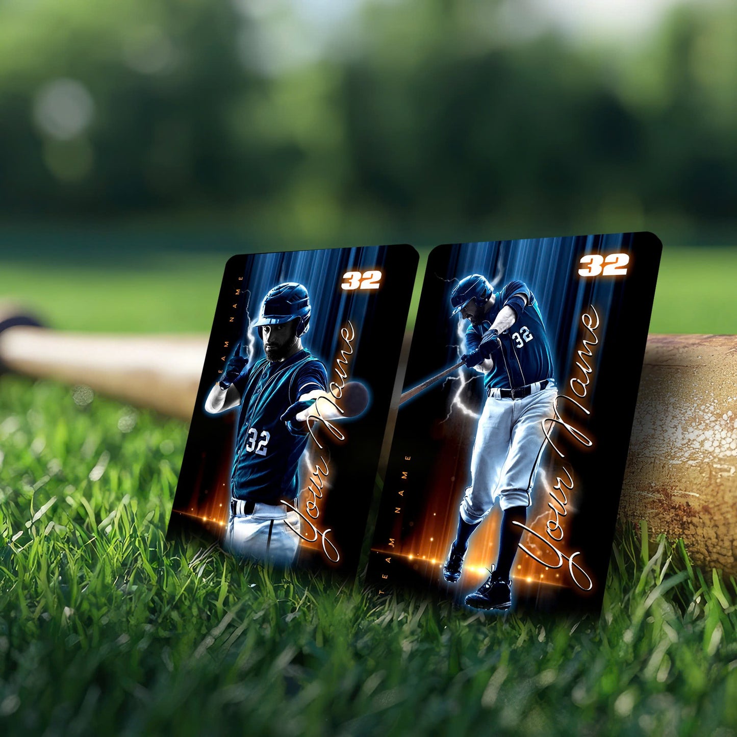 Custom Photo Baseball Card - Personalized "Electric Strike" Card - Aluminum Wallet Card