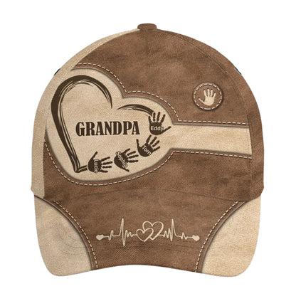 Custom Family Handprints Heart Design Cap - Personalized Gift for Dad or Grandpa