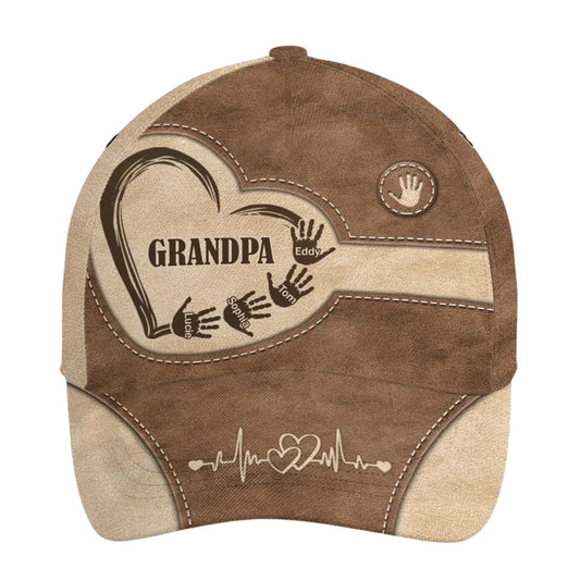 Custom Family Handprints Heart Design Cap - Personalized Gift for Dad or Grandpa