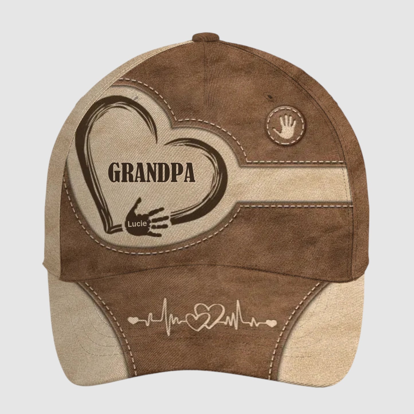 Custom Family Handprints Heart Design Cap - Personalized Gift for Dad or Grandpa