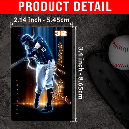 Custom Photo Baseball Card - Personalized "Electric Strike" Card - Aluminum Wallet Card