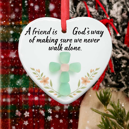 Sea Glass Cross Friendship – Heart Ceramic Ornament