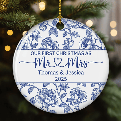 Personalized Couple Ceramic Ornament – Our First Christmas as Mr & Mrs