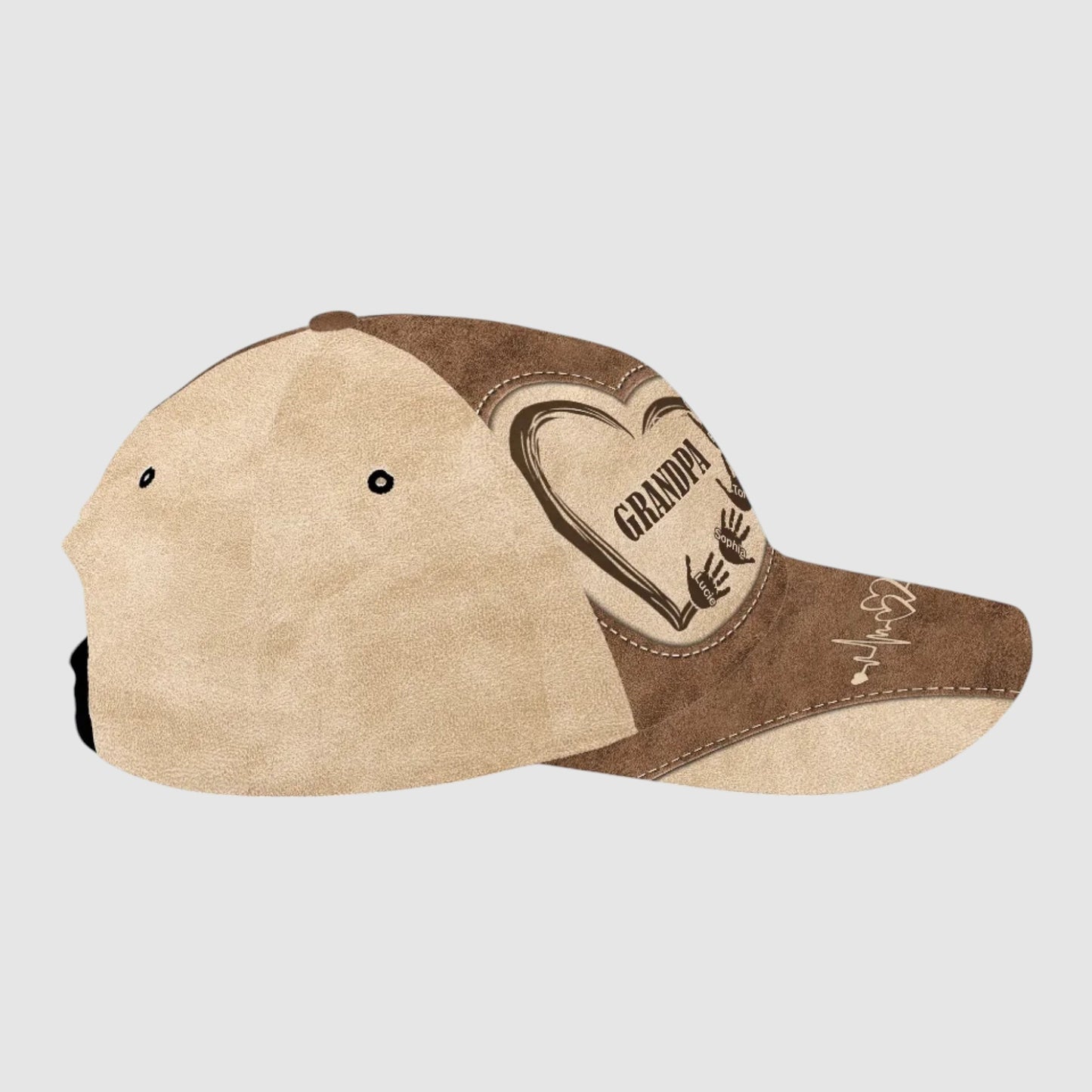 Custom Family Handprints Heart Design Cap - Personalized Gift for Dad or Grandpa