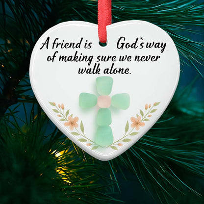 Sea Glass Cross Friendship – Heart Ceramic Ornament