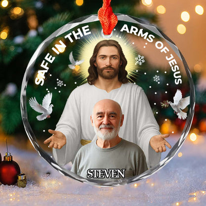 Personalized Memorial Glass Ornament – Safe In The Arms Of Jesus