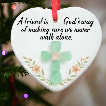 Sea Glass Cross Friendship – Heart Ceramic Ornament