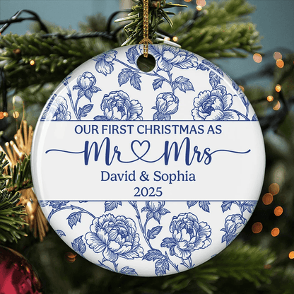 Personalized Couple Ceramic Ornament – Our First Christmas as Mr & Mrs