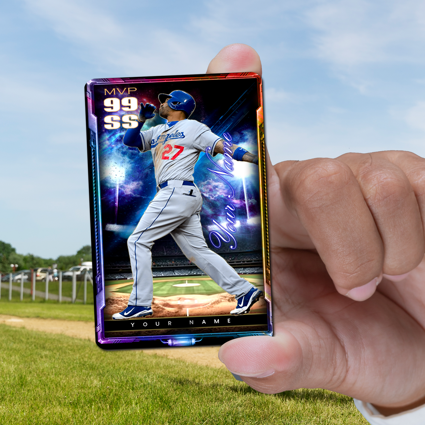 Custom Photo Baseball Card - Personalized "Stadium Lights" Card
