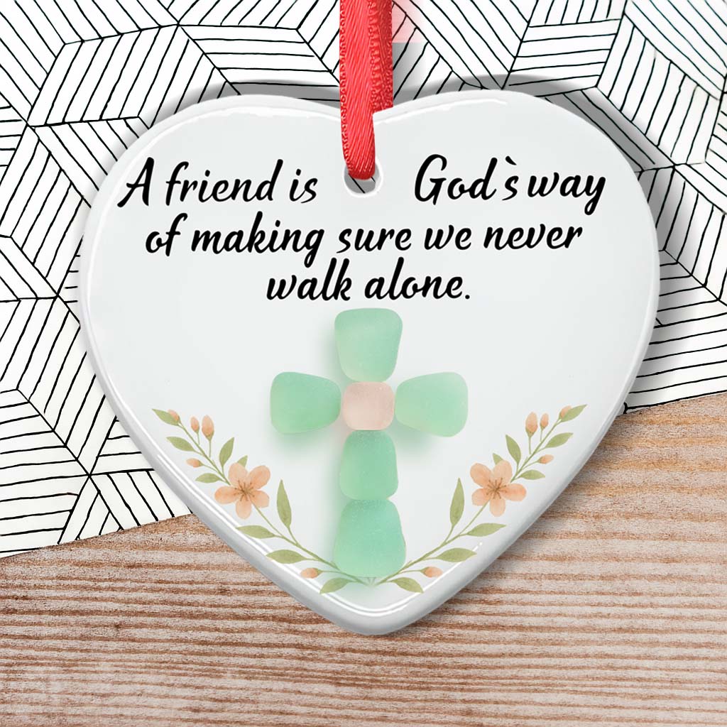 Sea Glass Cross Friendship – Heart Ceramic Ornament
