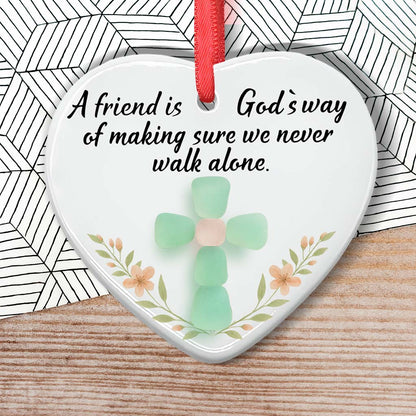 Sea Glass Cross Friendship – Heart Ceramic Ornament