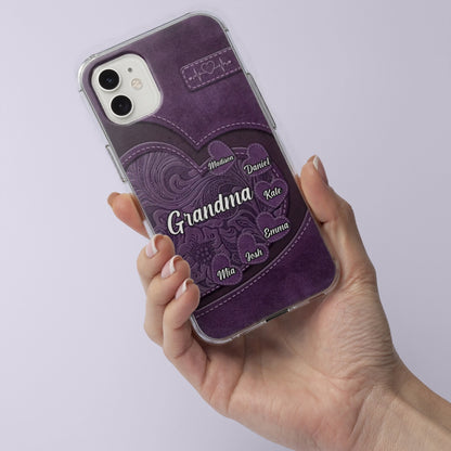 Grandma, Your Love Left a Mark on My Heart – Custom Clear Phone Case – Family Gift for Mom or Grandma