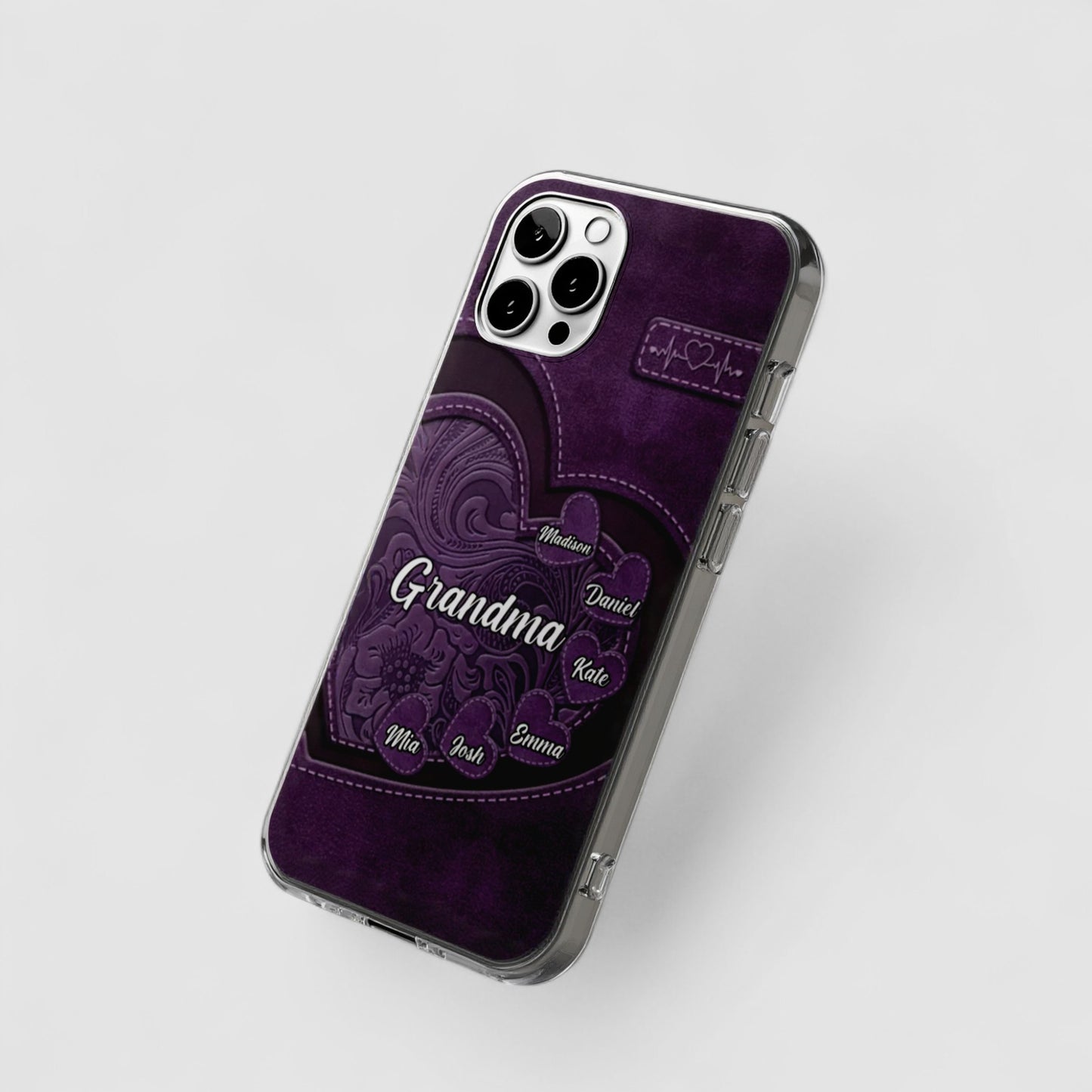 Grandma, Your Love Left a Mark on My Heart – Custom Clear Phone Case – Family Gift for Mom or Grandma