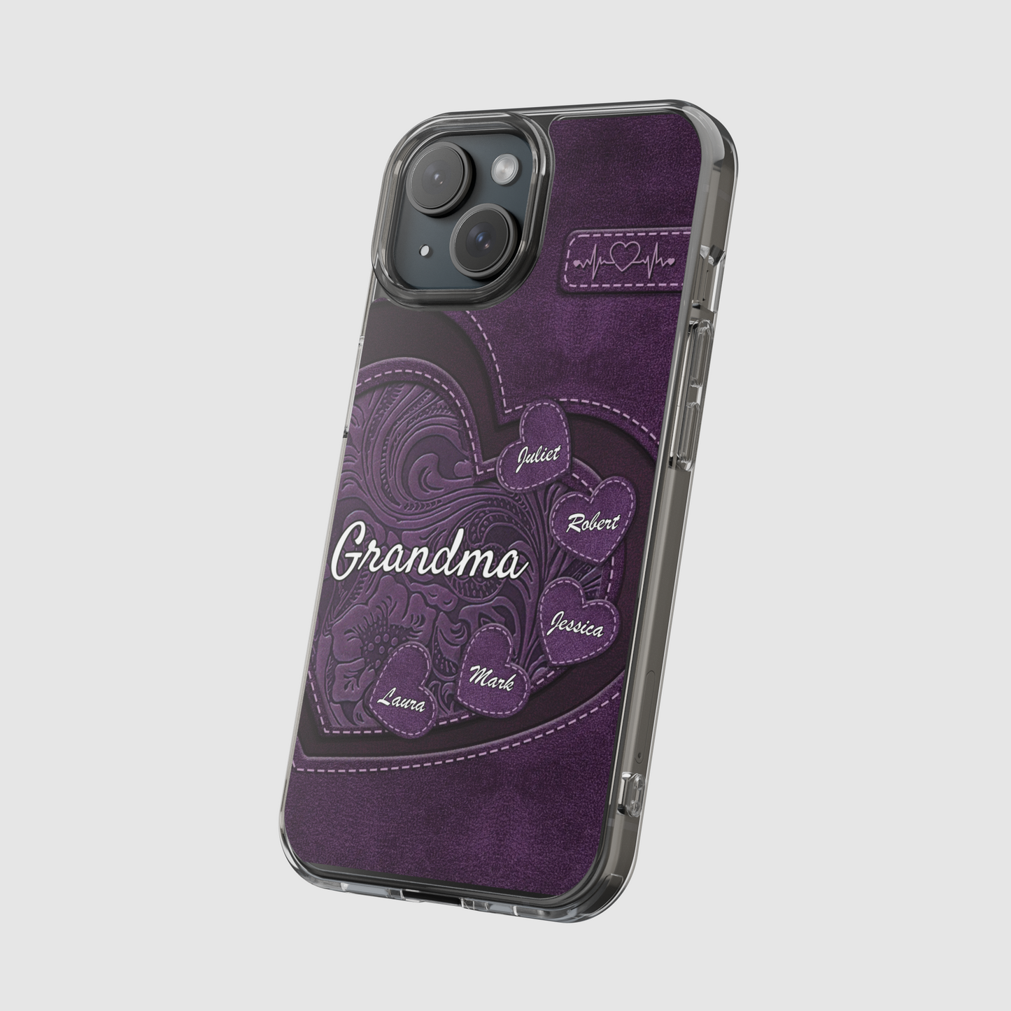 Grandma, Your Love Left a Mark on My Heart – Custom Clear Phone Case – Family Gift for Mom or Grandma