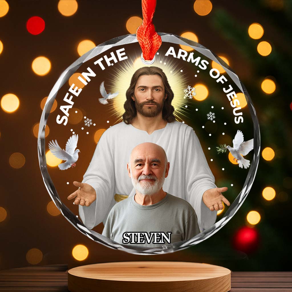 Personalized Memorial Glass Ornament – Safe In The Arms Of Jesus
