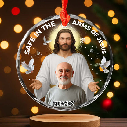 Personalized Memorial Glass Ornament – Safe In The Arms Of Jesus