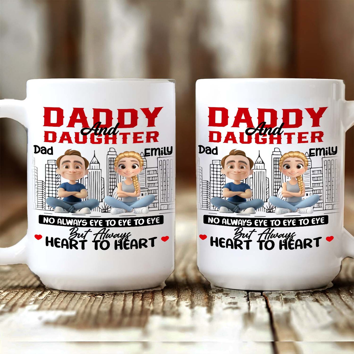Personalized Daddy & Daughter Mug – Heart to Heart, Not Always Eye to Eye