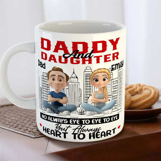 Personalized Daddy & Daughter Mug – Heart to Heart, Not Always Eye to Eye