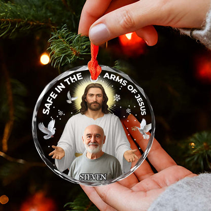 Personalized Memorial Glass Ornament – Safe In The Arms Of Jesus