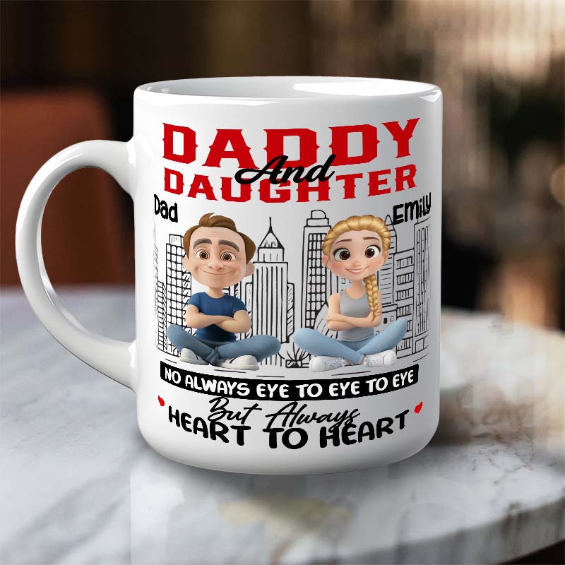 Personalized Daddy & Daughter Mug – Heart to Heart, Not Always Eye to Eye
