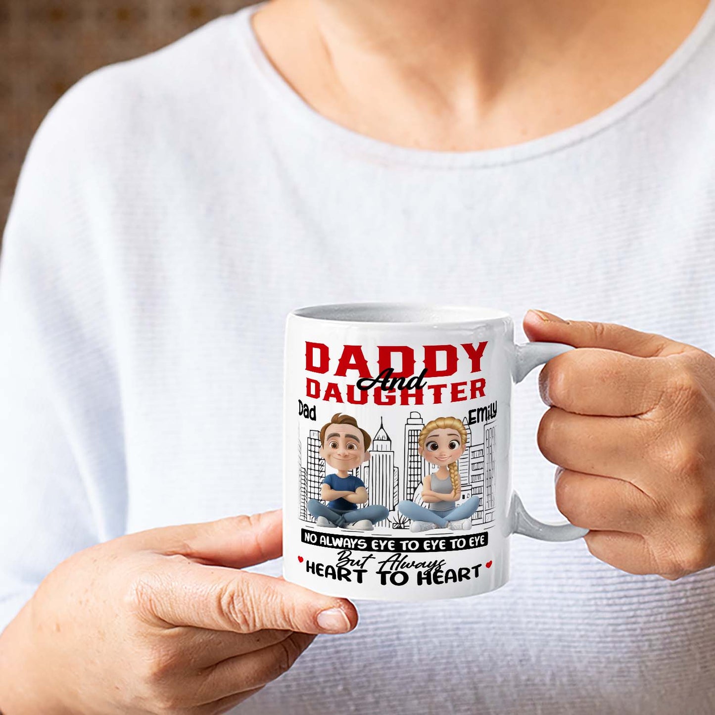 Personalized Daddy & Daughter Mug – Heart to Heart, Not Always Eye to Eye