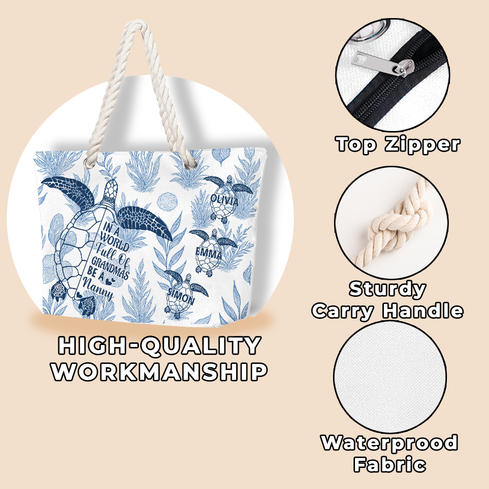 Toile De Jouy World Full Of Grandmas - Personalized Beach Bag