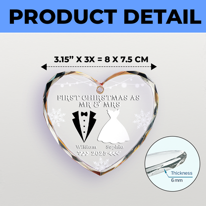 Custom Heart Glass Ornament -  Personalized Anniversary Christmas Wedding Gifts For Husband And Wife, Him And Her - Our First Christmas As Husband And Wife