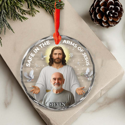 Personalized Memorial Glass Ornament – Safe In The Arms Of Jesus
