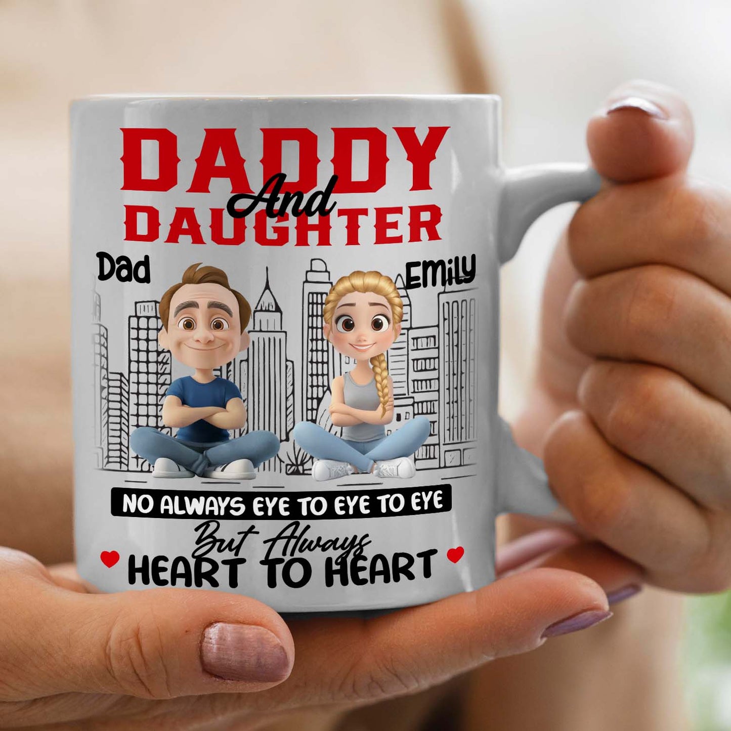 Personalized Daddy & Daughter Mug – Heart to Heart, Not Always Eye to Eye