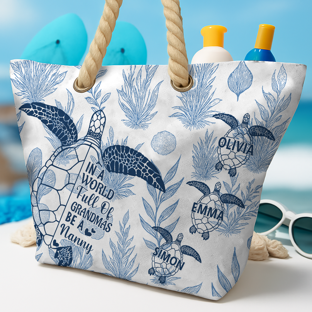 Toile De Jouy World Full Of Grandmas - Personalized Beach Bag
